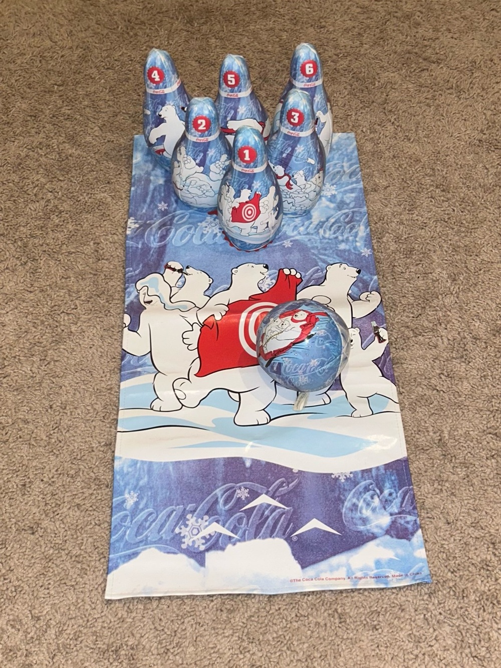 Vintage Coca Cola Polar Bear Soft Plush Toy Bowling Set 1998